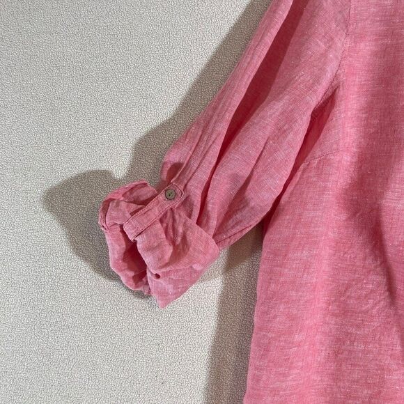 Sigrid Olsen Linen Popover Top 1X Coral Roll Tab Sleeve Lagenlook Beach Vacation - Picture 5 of 7